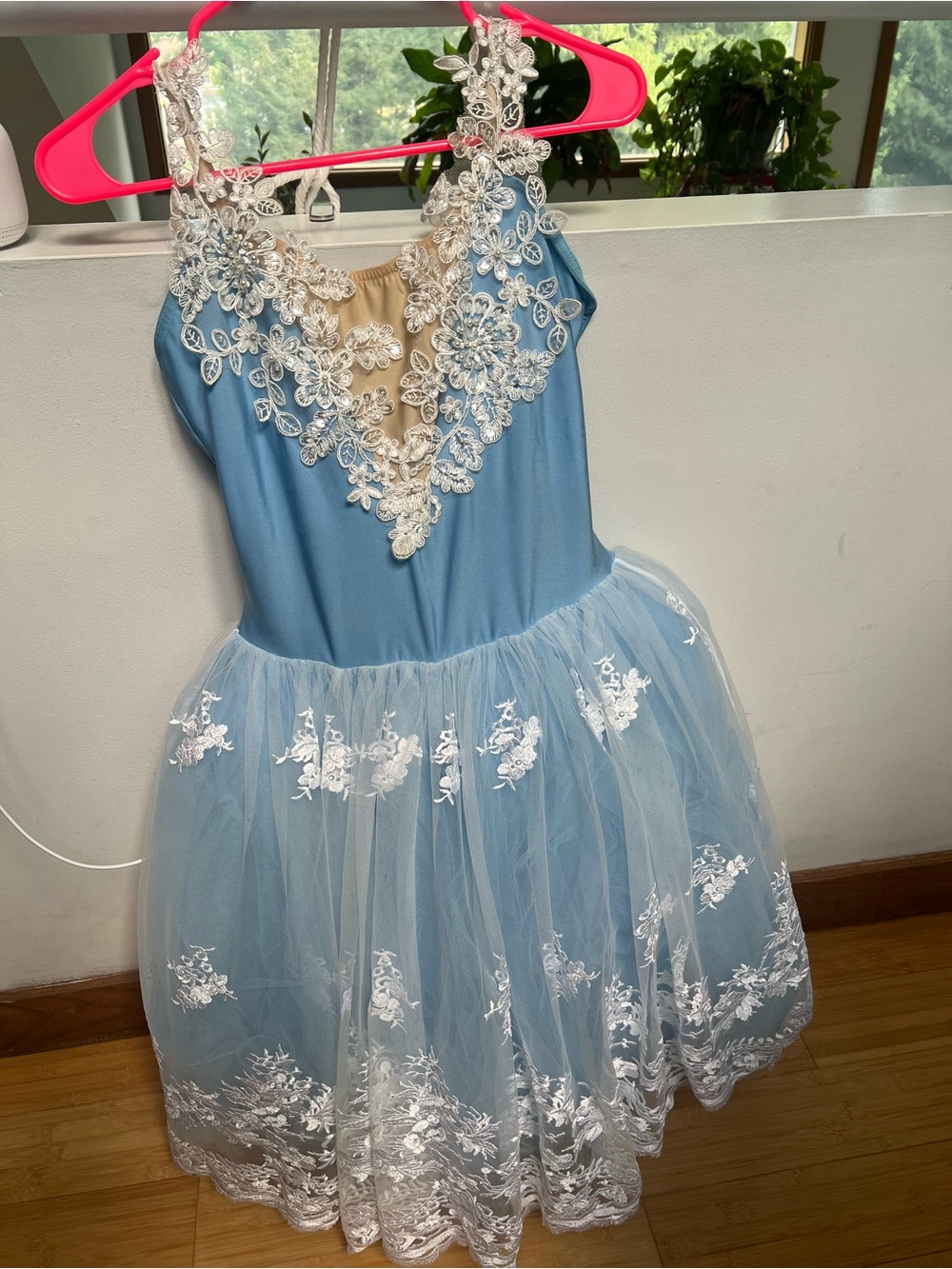 Light Blue Lace Appliqué Tulle Dance Costume for Girls